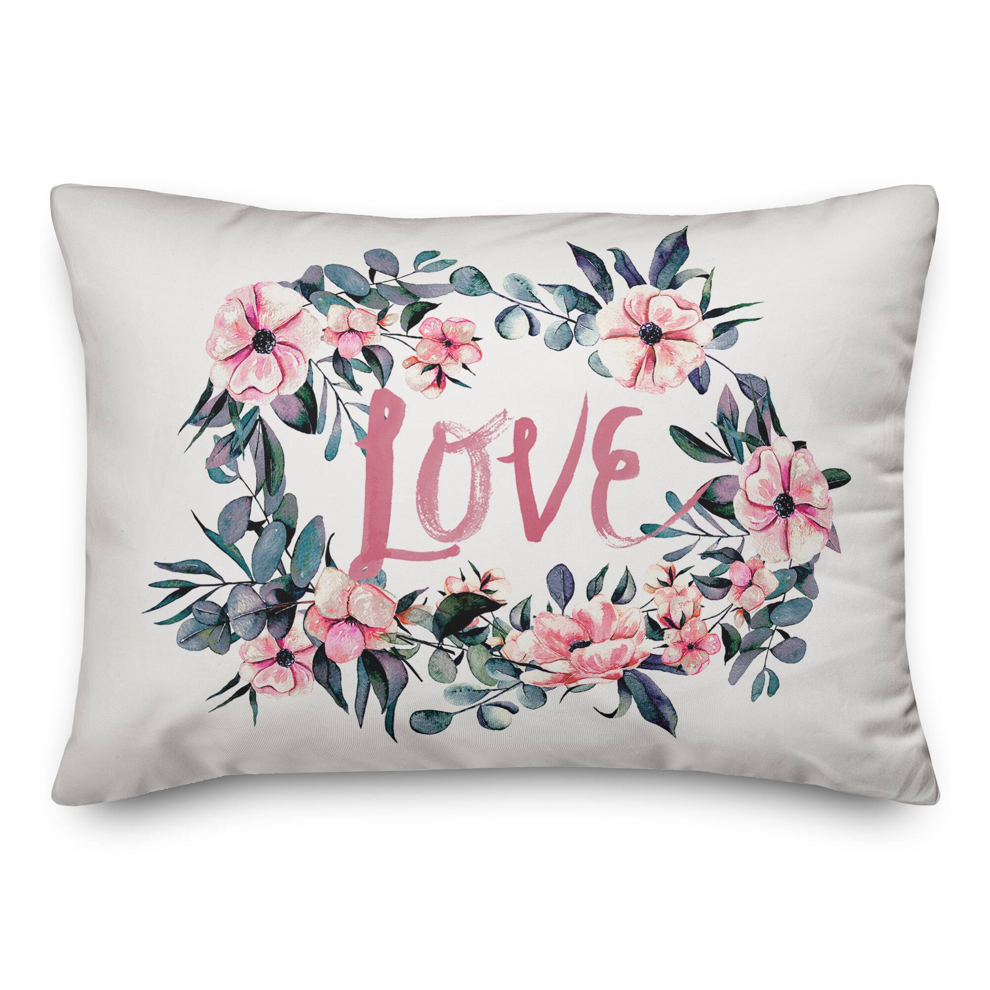 Love Watercolor Wreath Throw Pillow